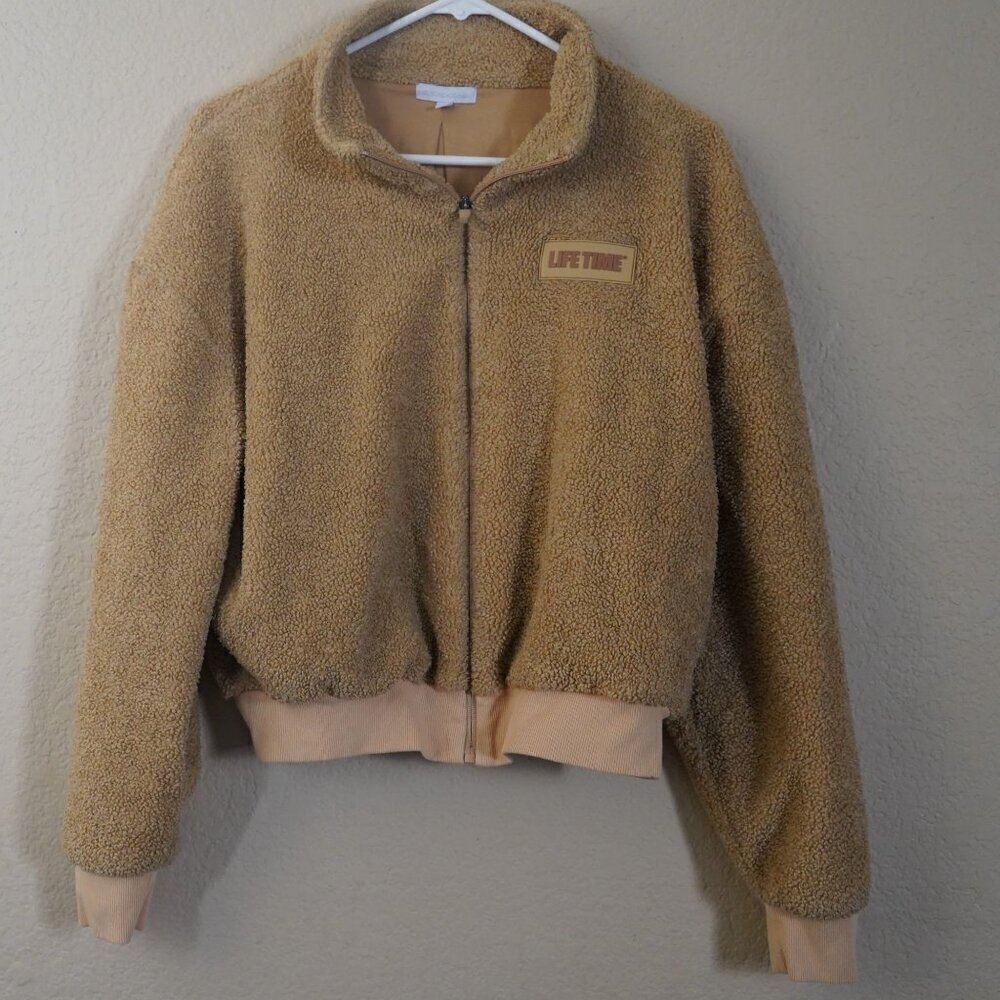 Beyond Yoga Brave the Elements Faux Fur Sherpa Bomber Jacket M in Camel Lifetime